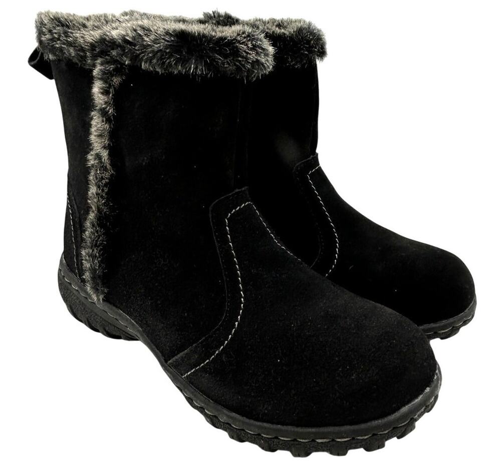 New Khombu Black Suede Iris Ankle Boots SIZE 8 Faux Fur Winter Snow Ski Travel